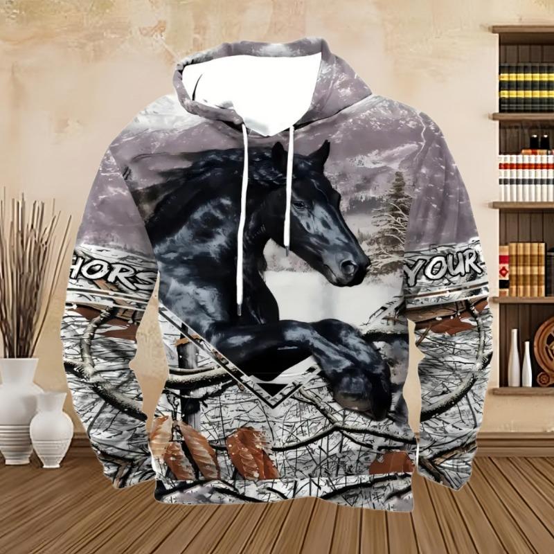 Vintage Horse 3D Print Harajuku Street Sports Men's Sweatshirt Fall Outdoor Climbing Running Long Sleeves Blouse Men's Hoodies