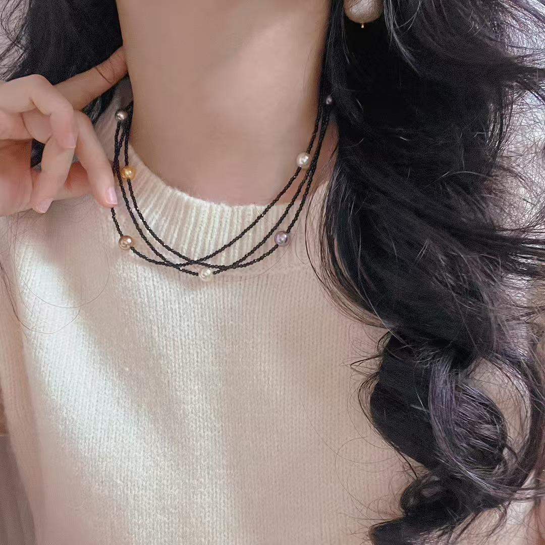 

Vintage High Quality Multi-Layer Lazy Tahitian Faux Crystal Pearl Collarbone Chain Necklace Sweater Chain