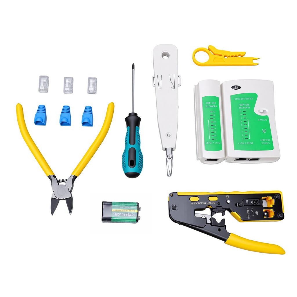 RJ45 Crimping Tool 3 in 1 Network Tool Set with Cable Tester Cutting, Stripping, Crimping Fits for RJ12 RJ11 CAT5 CAT6