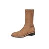 Autumn and winter comfortable suede elastic medium boots women's rubber soles square heel leather boots square head Korean version of the new knig