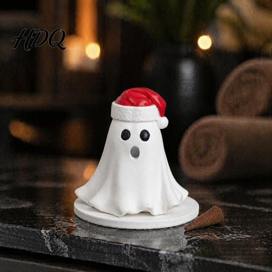 Decorative Resin Figurine Ghost Incense Burner Christmas Hat Holder with Burner for Home Cones Cone Holder Yoga Room Halloween Decor Unique