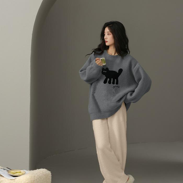 

Коралловая бархатная пижама женская осень-зима кашемир и плотный женский теплый комплект домашней одежды можно носить на улице пижамы 3XL