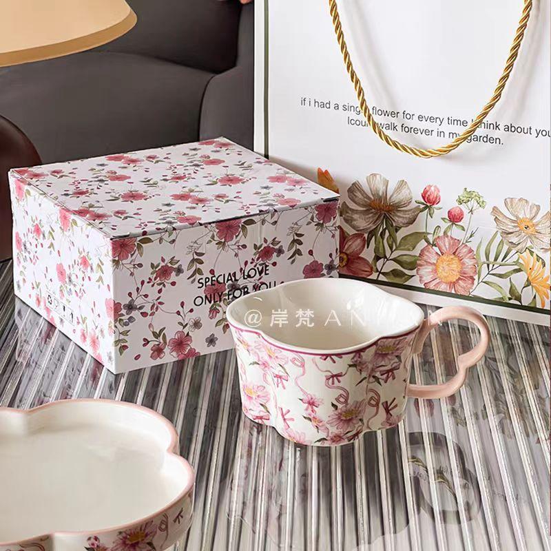 Girly Style Pink Tender Coffee Cup And Saucer Set Ceramic Water Cup Ins Afternoon Tea High Value Cute Light Luxury Cup And Saucer
