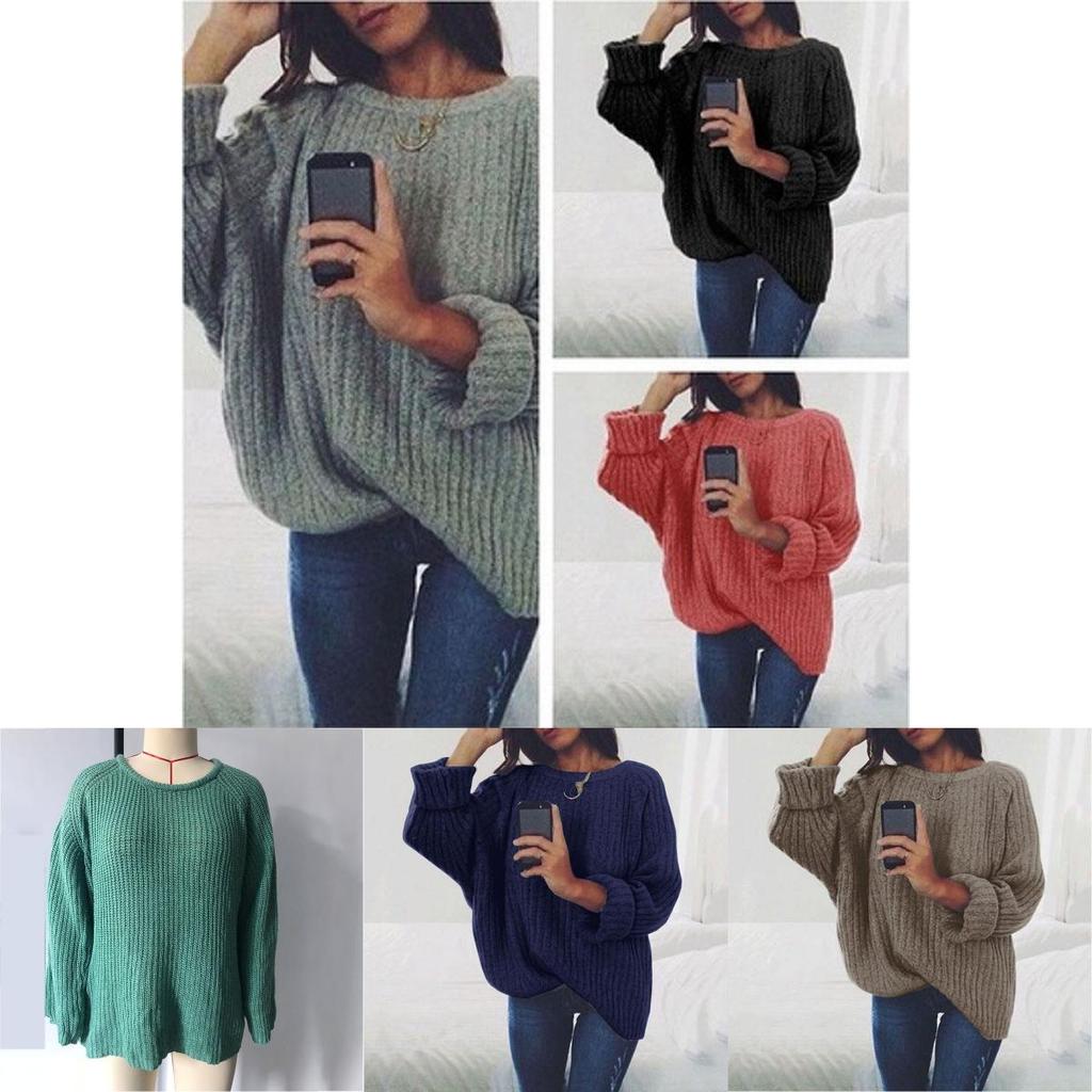 Accogliente Maglione Pullover Autunnale e Invernale a Manica Lunga con Scollo Rotondo in tinta unita