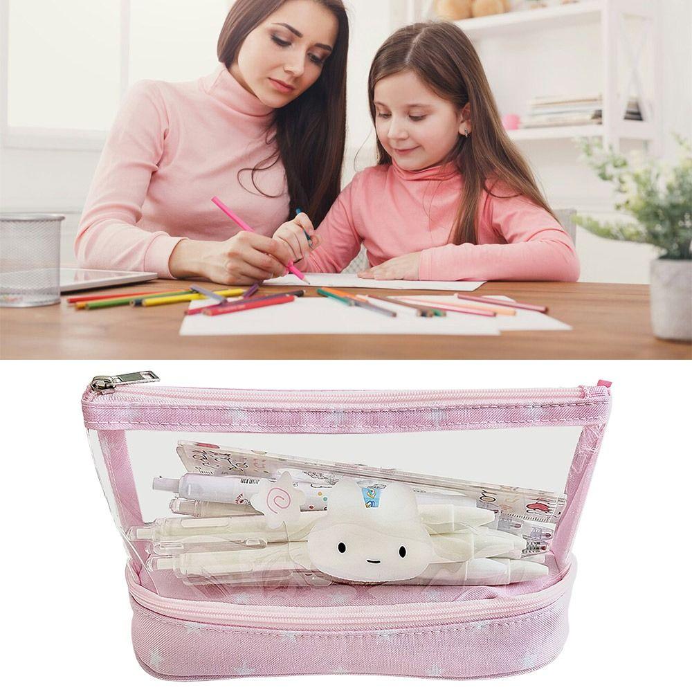 Pink Star Rabbit Pattern Pen Bag Double Layers Stationery Storing Bag Stationery Bag Students