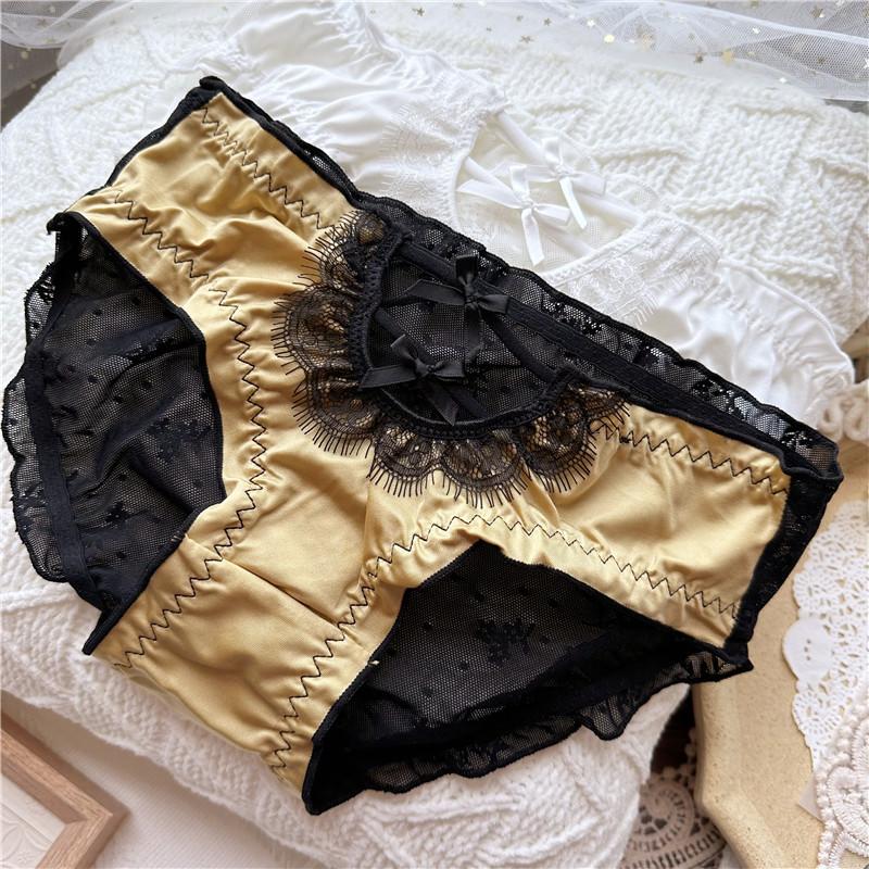 Sweet and Cute Briefs Front Cutout Careful Machine Ice Silk Underwear Lace Low-rise Women's Panties