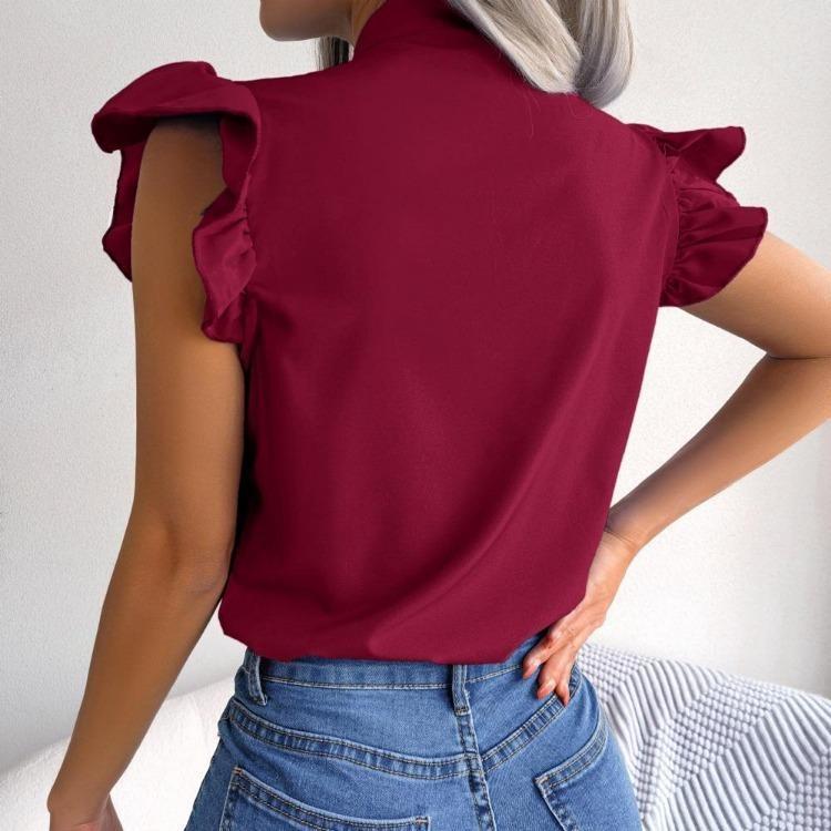 Chiffonbluse Damen Schleife Tops Schnürhemd Temperament Frühling Sommer Pendler Holzohr