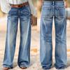 Womens High-Waisted Wide-Leg Denim Pants 2026 Vintage Washed Distressed Loose Straight Tapered Floor-Length Jeans