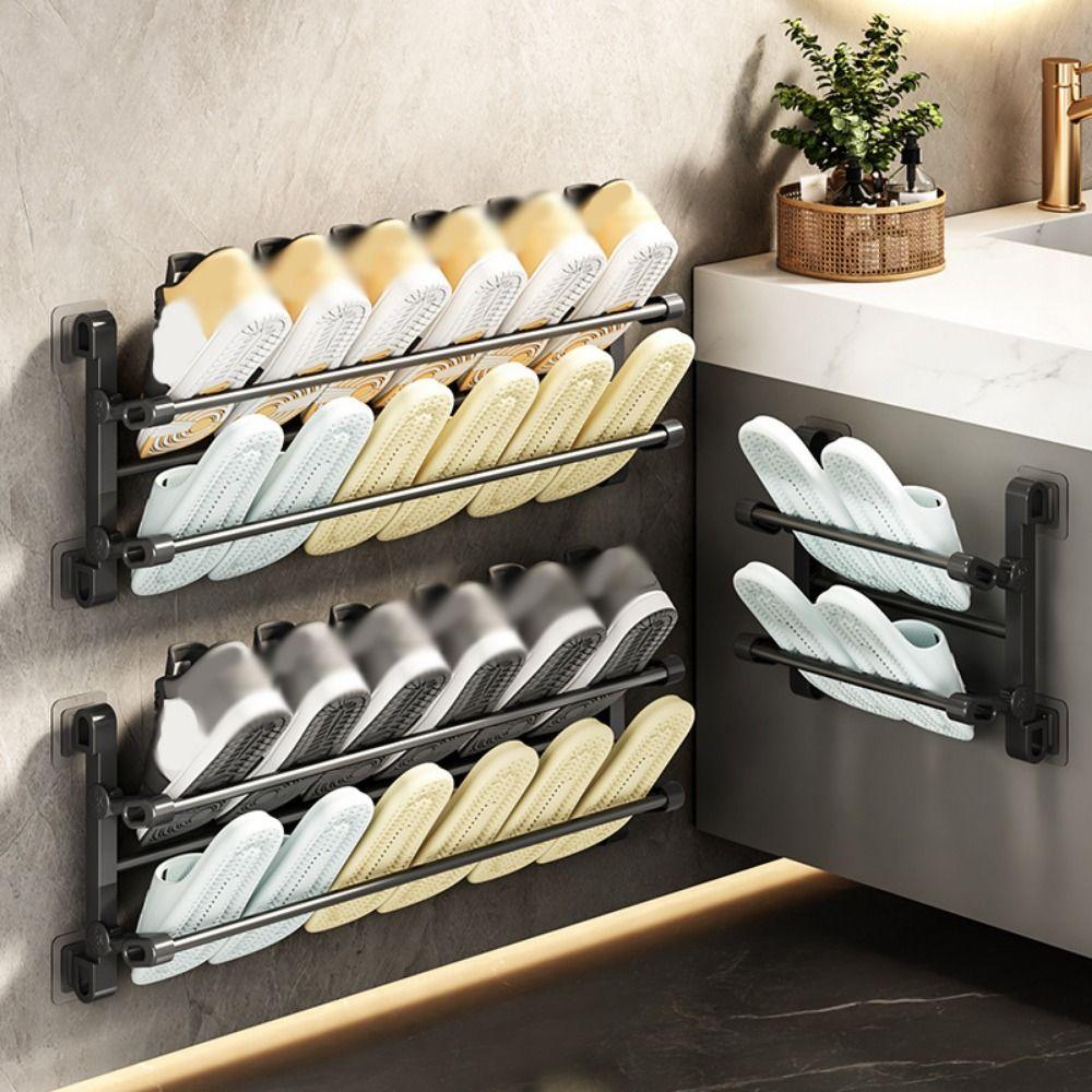 Double Layer Folding Slippers Rack Drill-Free Bathroom Shoe Rack Bathroom 30cm 739₽