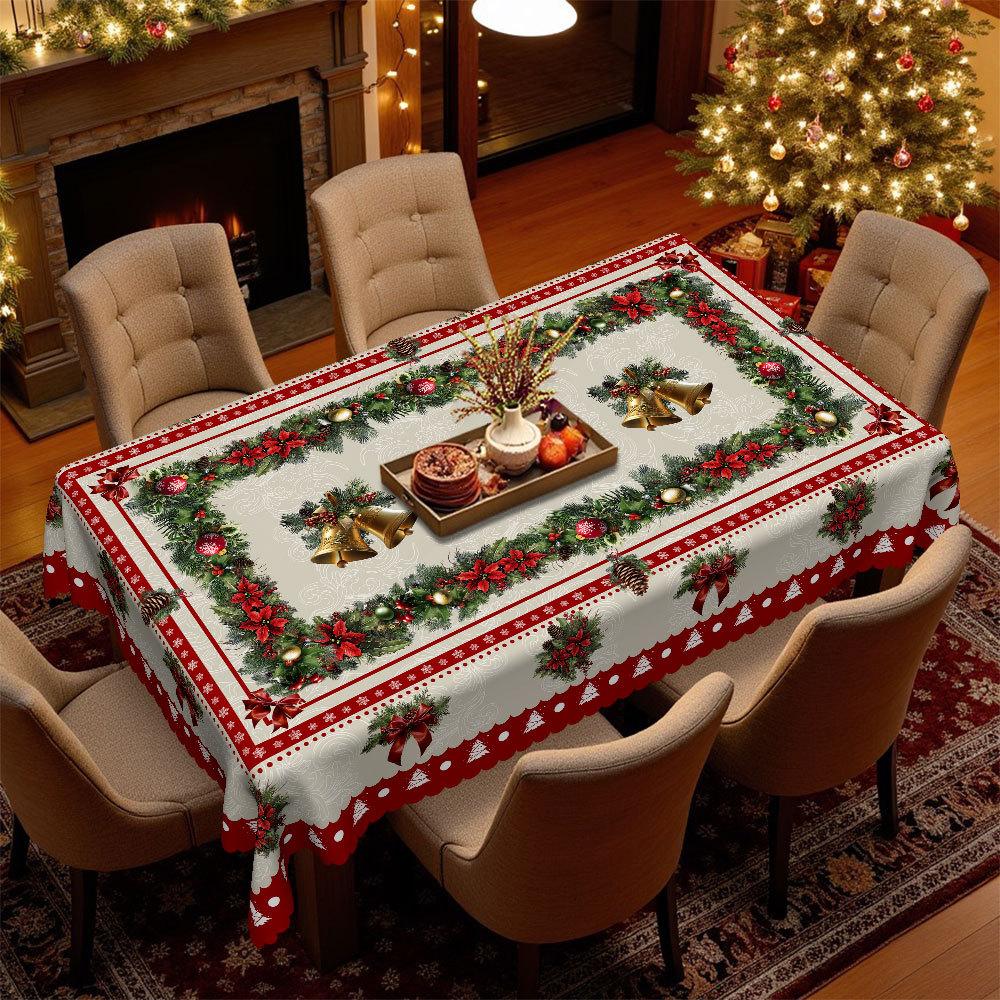 

Christmas Red Dining Table Cloth, Waterproof Leave-In, Snowflake Decoration, Rectangular Fabric Coffee Table Cloth, Tabletop Cover Cloth Round tablecloth-152x152cm