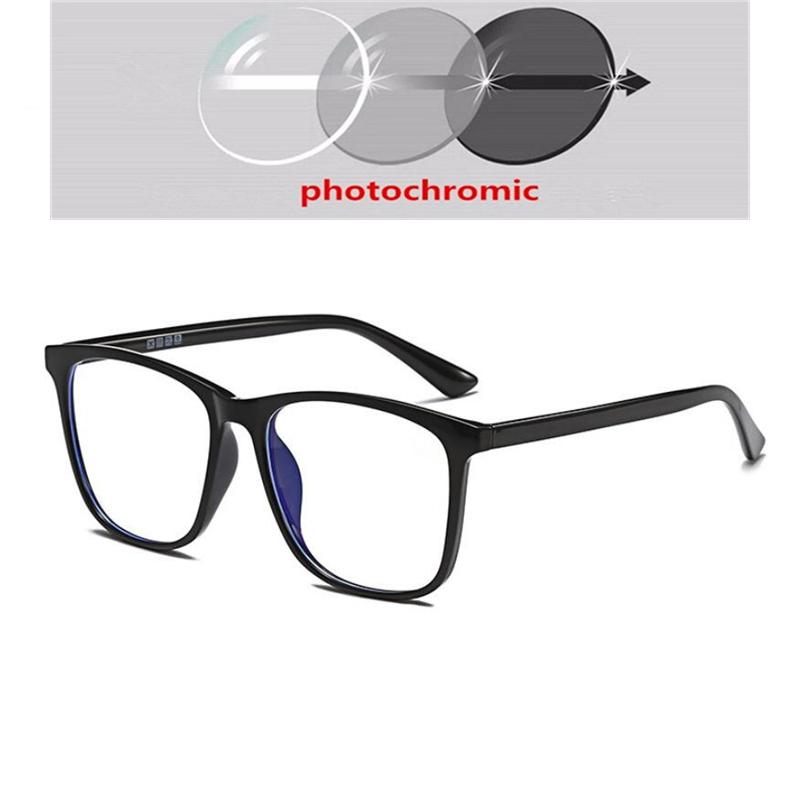 Anti-blue Light Unisex Prescription Eyeglasses Ultralight TR90 Photochromic Square Nearsighted Glasses 0 To -6 0