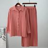Set Musulmano da Donna Set Pantaloni a Gamba Larga Set Due Pezzi Lino Bottoni Camicia Completo Ramadan Eid Dubai Ensemble Abbigliamento Arabo