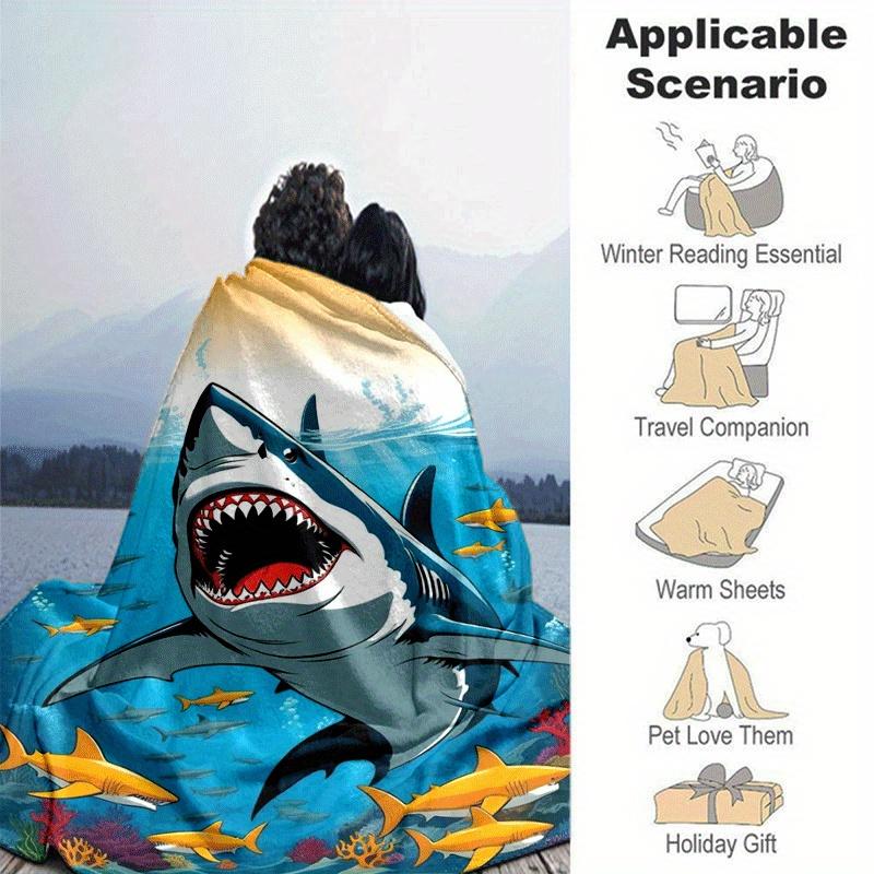 1 Stück Haifisch-Druck Leichte Flanelldecke, Bequeme und Warme Decke, für Camping Sofa Bett und Couch Büro, Geschenk