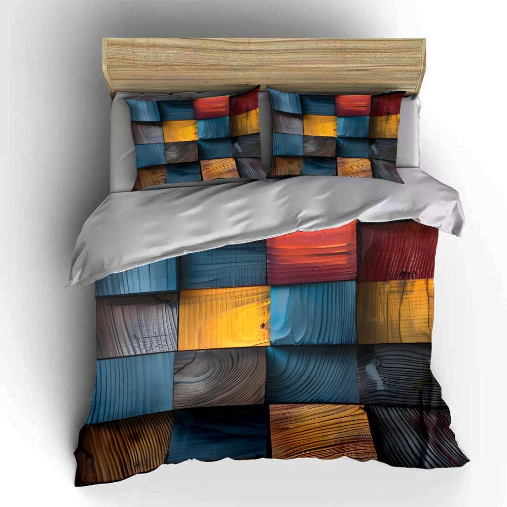 Colorful Abstract Wooden Pattern Bedding Duvet Cover Set Duvet Cover Pillowcases (1 * Duvet Cover 2 * Pillowcases, without duvet insert)