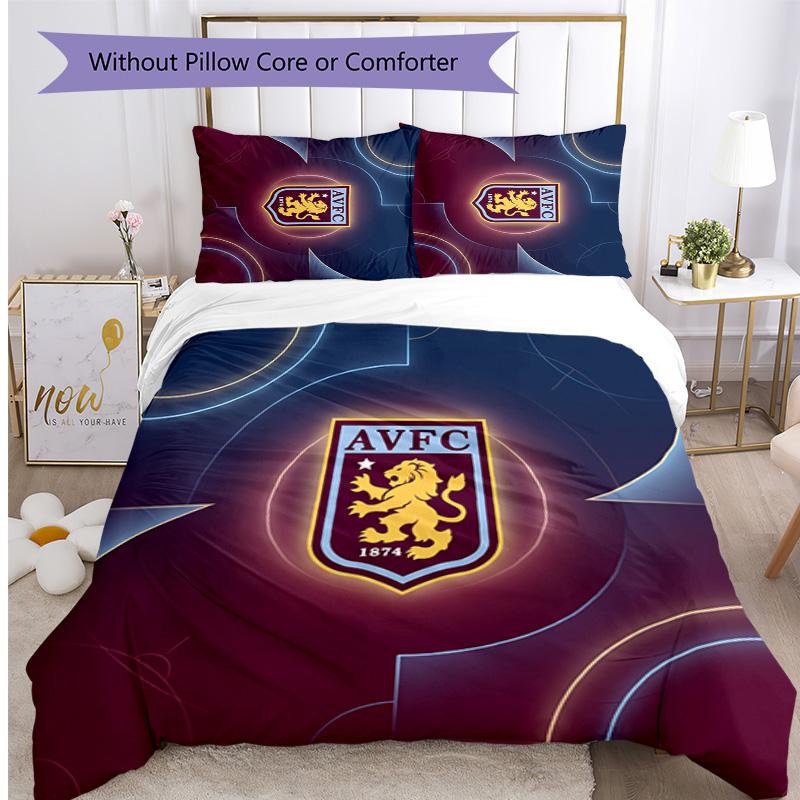 Set Lenzuola Stampato Aston Villa Football 3 Pezzi, Comodo Set Copripiumino per Camera da Letto Amico della Pelle