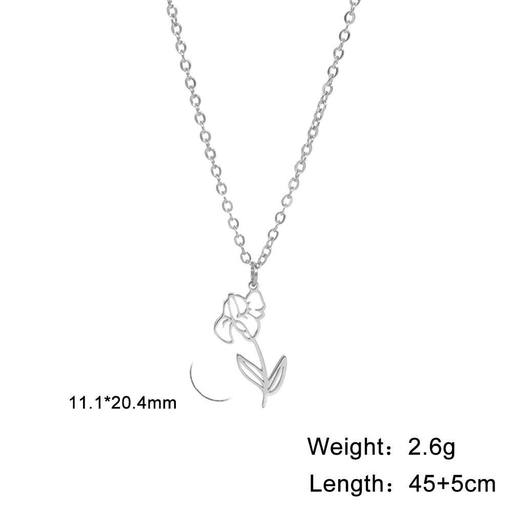 Stainless Steel Birth Month Flower Necklace Snowdrop Daisy Rose Pendant Neck Chains Trendy Jewelry Birthday Gift