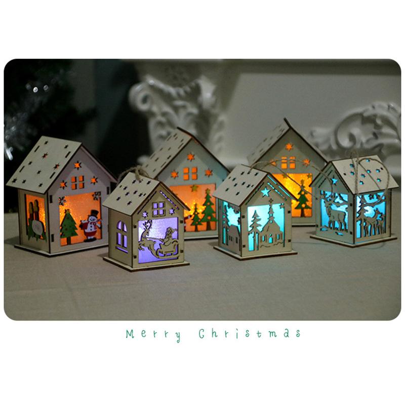 Xmas Luminous Wooden House Hotel Christmas Tree Window Decoration Pendant Ornaments DIY Gift
