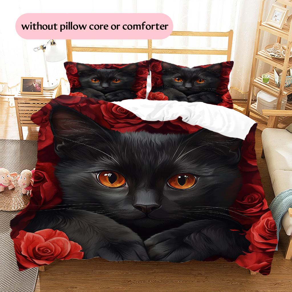 Bombay Cat and Rose Pattern Bedding Home Decoration Birthday Gift (1 * duvet cover + 2 * pillowcase, without core)