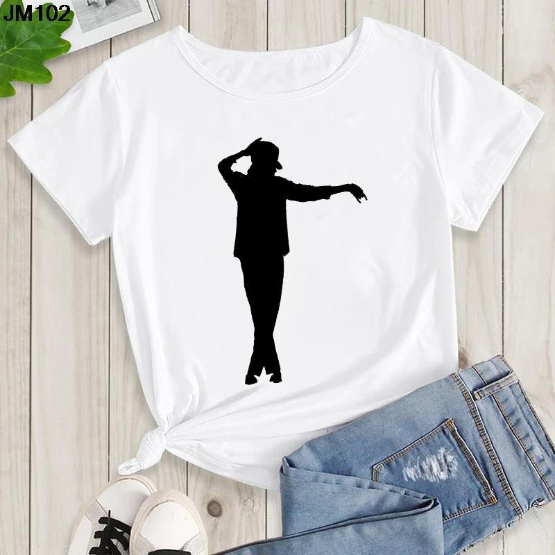 Mens and Kids Summer Shirt Pop King Michael Jackson Womens Printed Shirt Harajuku Casual White Top Womens Trendy Rock Shirt