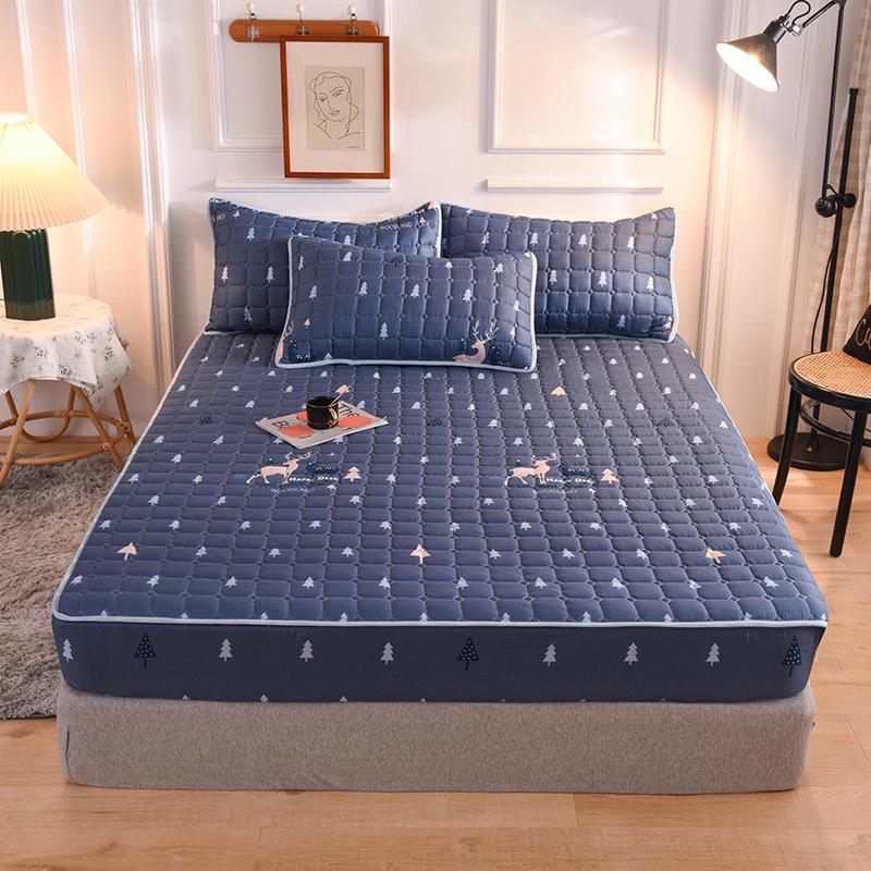 Cross-Border Quilted Fitted Sheet Set: Thick Memory Foam Protector, Dust & Moisture Resistant, Full Wrap Bedspread