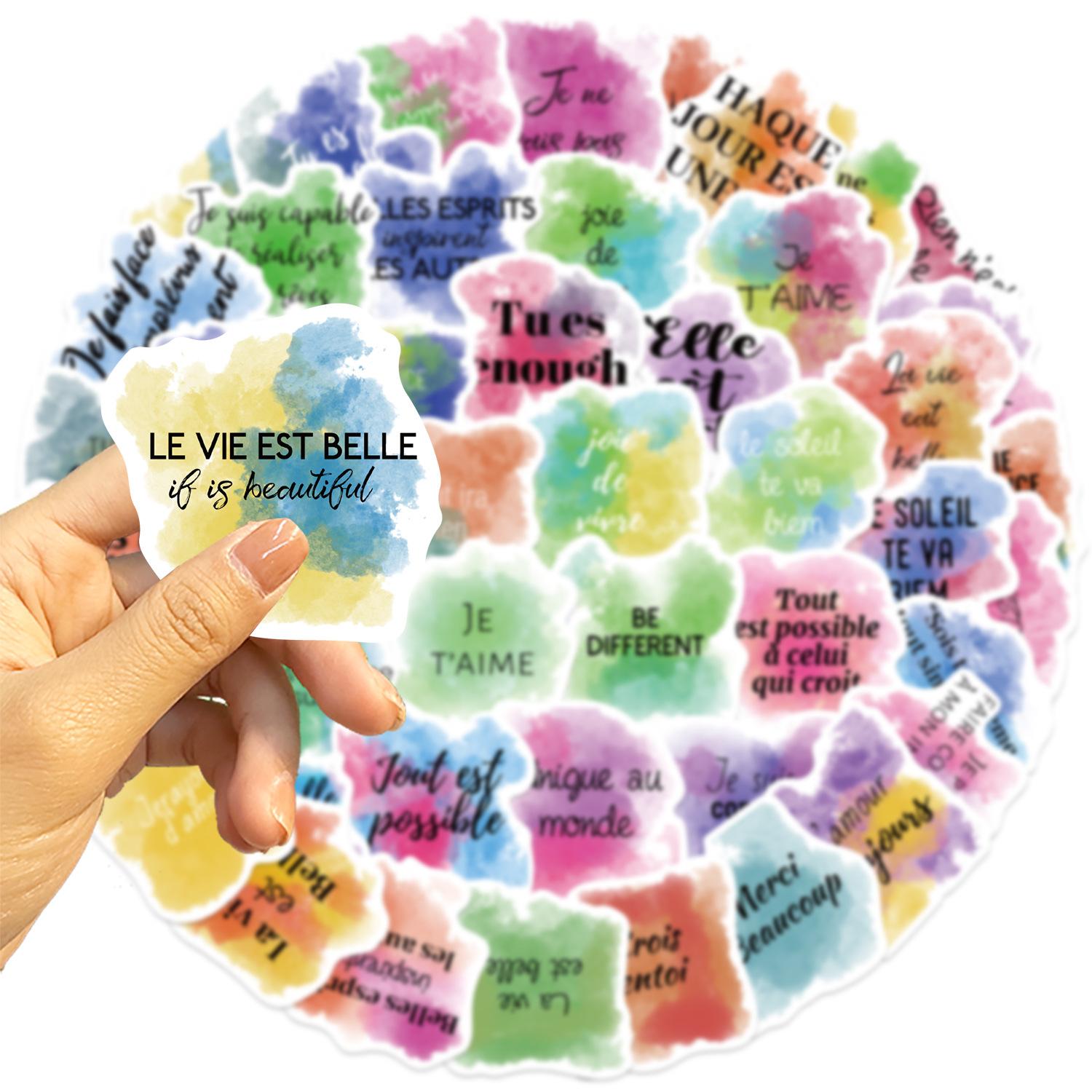 

50 Watercolor Wind Inspirational French Graffiti Stickers Decorate Guitar Notebook Suitcase DIY Waterproof