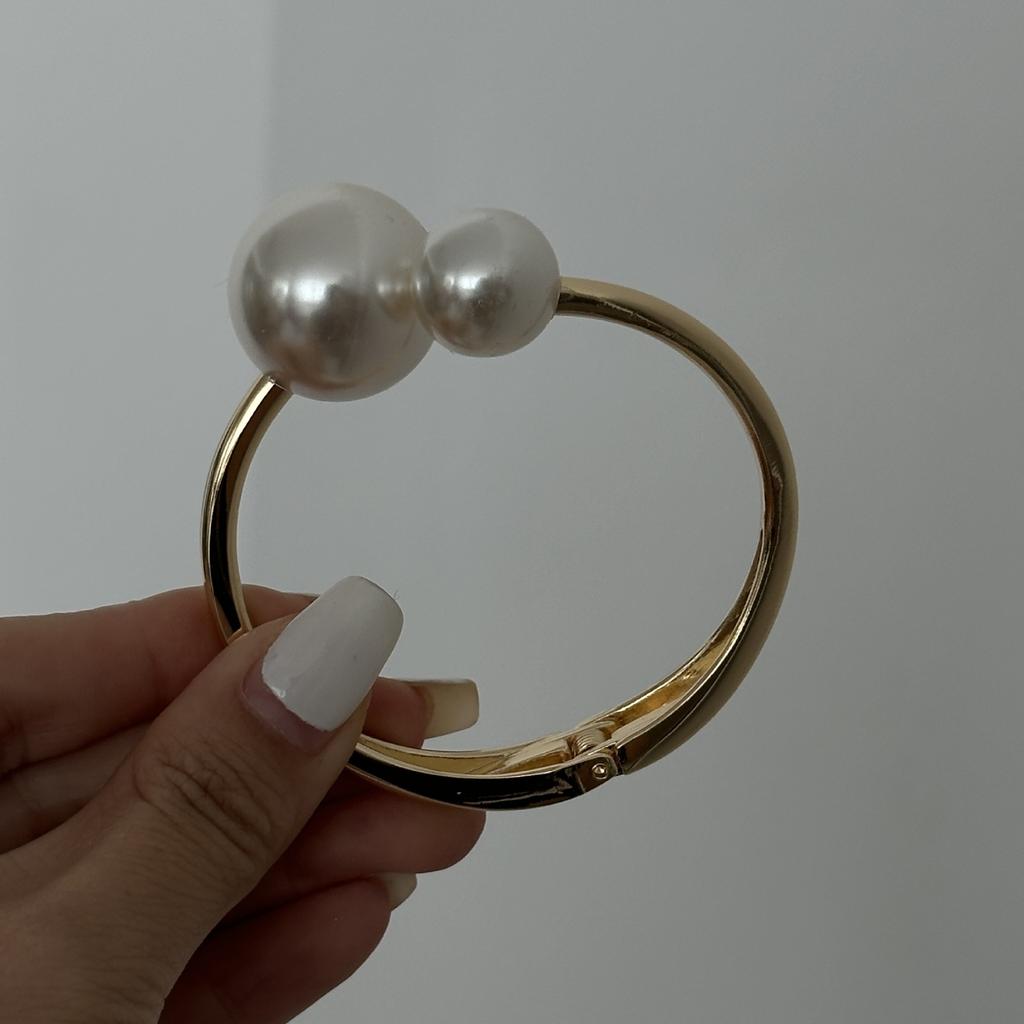 DIEZI Koreanische Große Perlen Armreifen Armband Punk Gold Silber Farbe Geometrisch Feder Armreifen Für Damen Herren Geschenk Schmuck