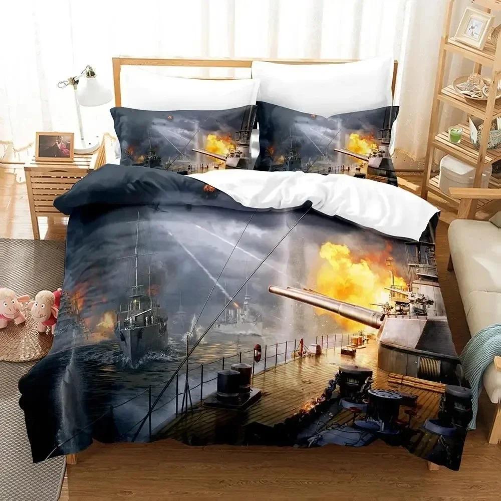 

3D Print Game World Of Warships Bedding Set Duvet Cover Bed Set Quilt Cover Pillowcase Comforter King Queen Size Boys Adult EU single(135x200cm)