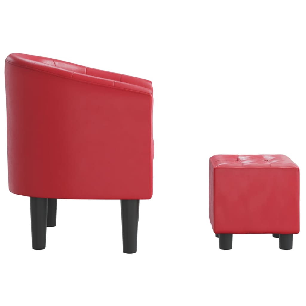 Club Armchair with Footstool Red Faux Leather