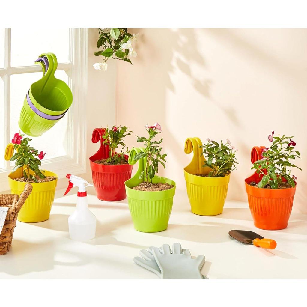 100% Frischkunststoff Hängeampel | Hängende/Häkende Blumentöpfe für Haus, Terrasse, Balkon Gartendekoration (Mehrfarben) | 6,8 Zoll (8er-Satz