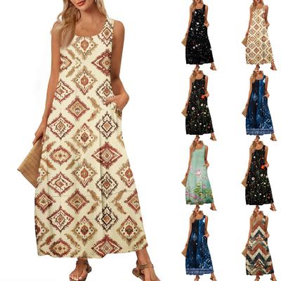 Women's Casual Long-length Sundress Summer Beach Dress Round Neck Sleeveless Loose Sundress