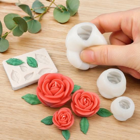 4Pcs Flower Silicone Mold, DIY Rose Candle Soap Making Mold, Flexible Epoxy Resin Mold for Chocolate, Baking Craft Gift