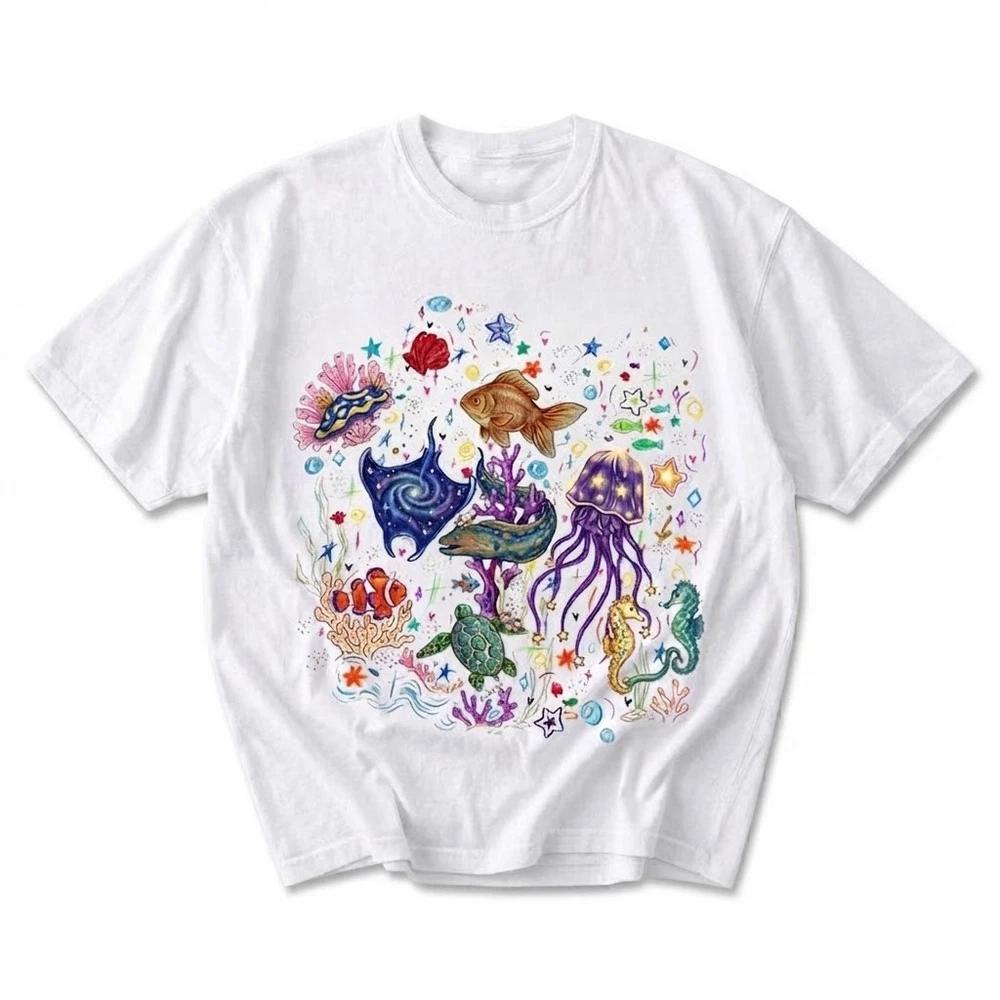 Ocean Life Graphic Whimsical Sea Creatures White TShirt S