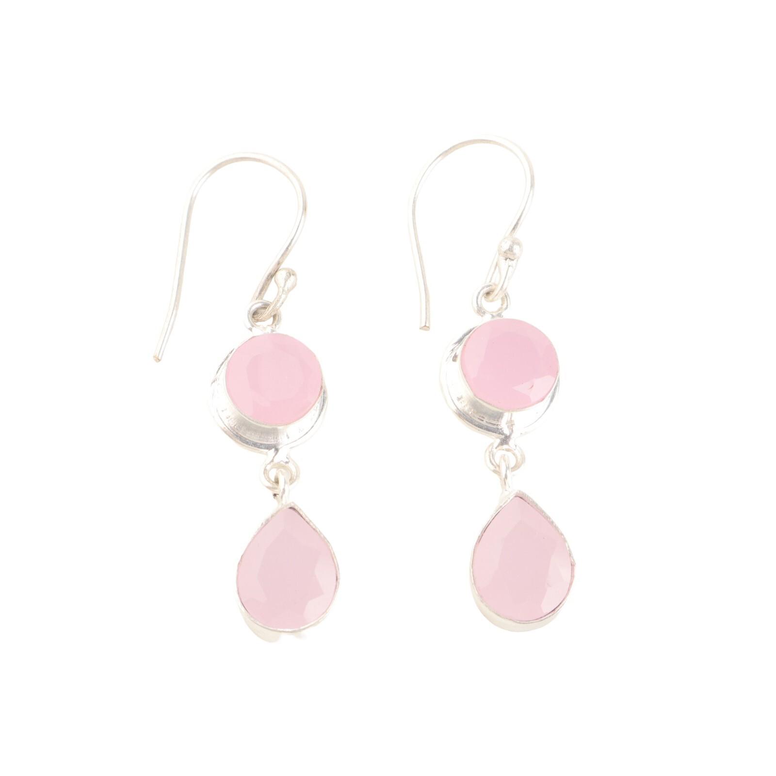 

Rose Chalcedony Gemstone 925 Sterling Silver Handcrafted Jewelry Hook Earrings EE-142-15