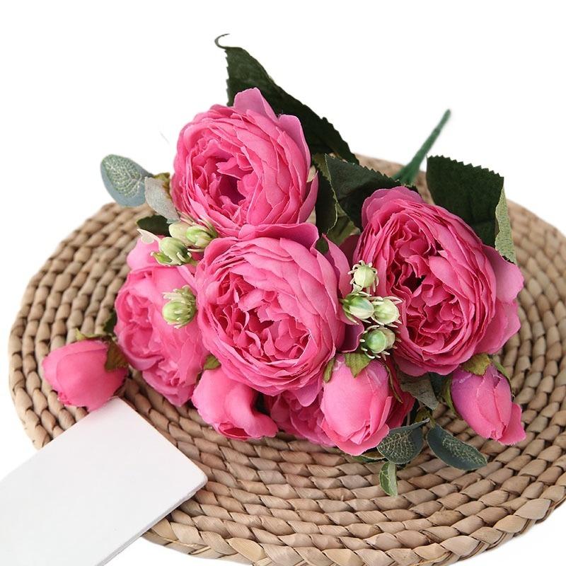 9 Head Philipos Rose Artificial Flowers Small Bouquet 30cm Silk Fake Flowers for Home Decor Wedding Decoration, 1pc