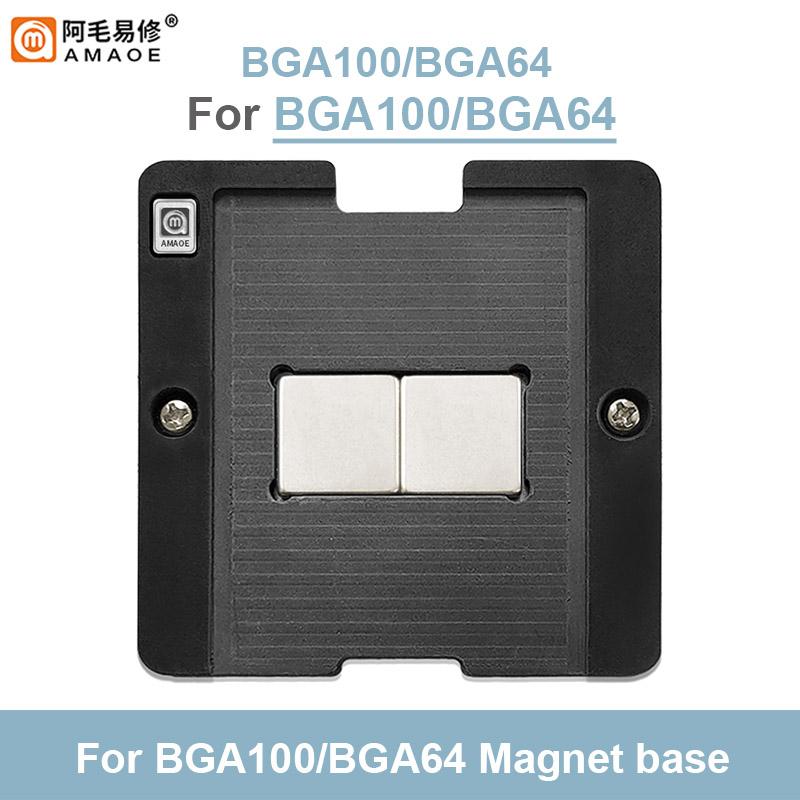 AMAOE BGA100-BGA64 Magnetic Planting Tin Platform with Position Plate Universal 52*60mm 0.15mm BGA Reballing Stencil Set