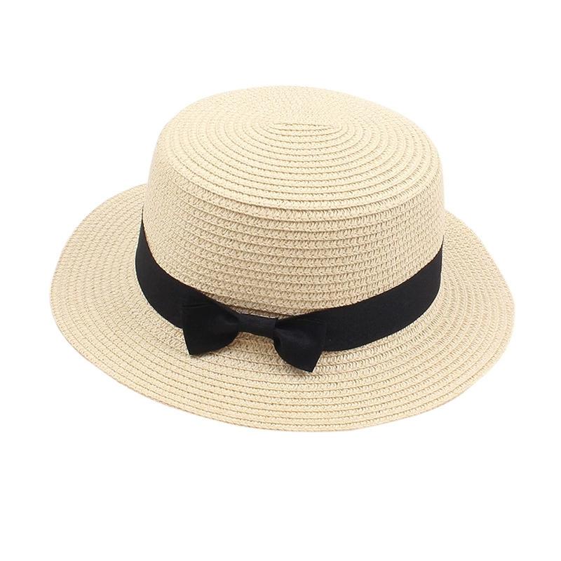Women's British-Style Summer Hat Simple Small-Brimmed Straw Hat Korean-Style Bow-Knot Flat-Top Sun Hat Popular Women's Straw Hat