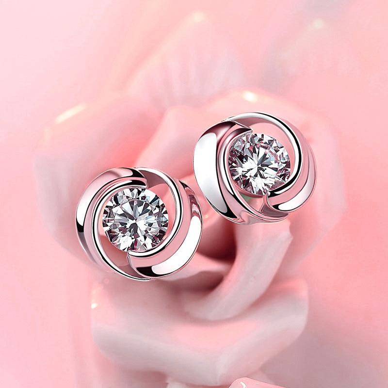 1Pc Rotating Love Earrings Corrugated Windmill Synthetic Zircon Earrings Fashion Earrings