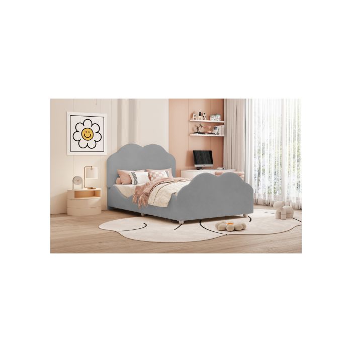 Cadre De Lit Enfant - MUVOE - 90 X 200 Cm - Tissu Velours Doux - Design Nuage - Bois Massif