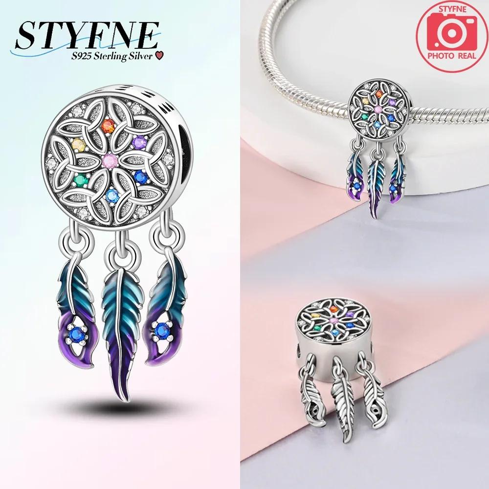 Charm Copper Original Dream Catcher Feather Pendant Purple Colorful Moon Design Bead Fit Bracelet Women Jewelry Diy