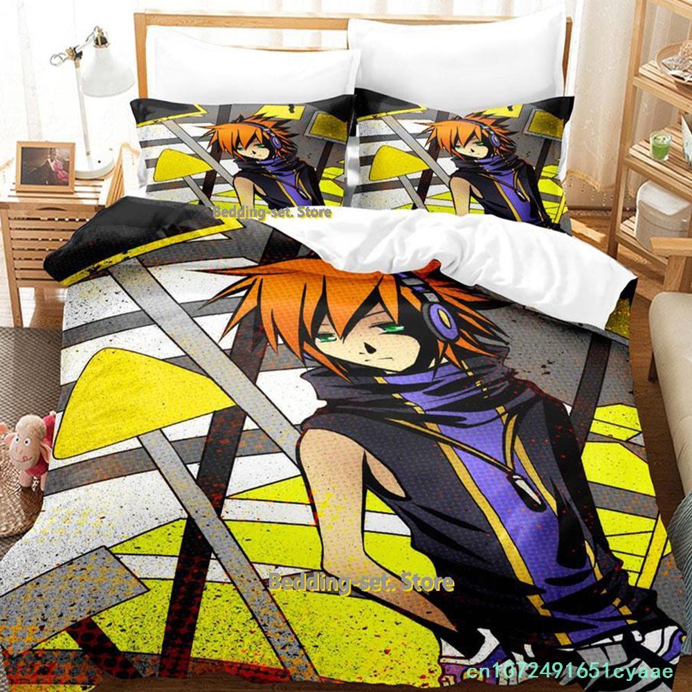 The World Ends With You Sakuraba Neku Bedding Set Cartoon Anime Three-piece Set Adult Kid Bedroom Duvetcover Sets 3D Kawaii Cool