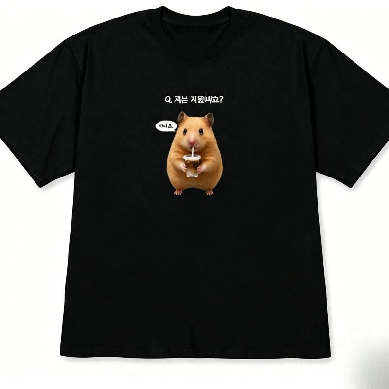 Versatile Korean Lucky Hamster Short-sleeved Printed T-shirt Tops Women Cute Kawaii Hamster Meme Graphic Casual Streetwear Y2k