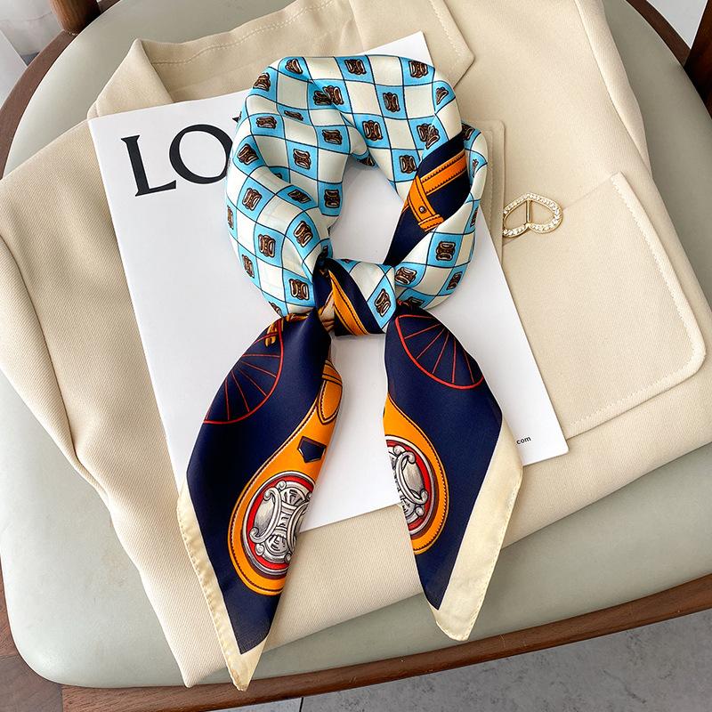 Luxury Brand Silk Square Plaid Scarf Women Satin Neck Hair Tie Band Soft work neckerchife 2025 NEW Hijab Head Female Foulard