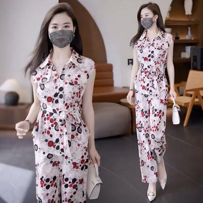 Freizeitanzug Damen Sommer Temperament Mode Westlicher Stil Kurzarm Weitbeinige Hose Zweiteiliger Anzug