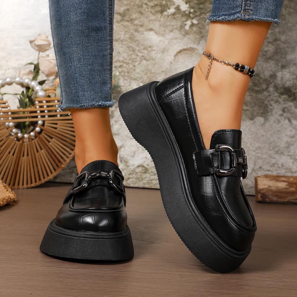 Spring And Autumn Shallow Mouth Solid Color High Heels Thick Soled Shoes Fashionable New Comfortable Casual Women'S Shoes