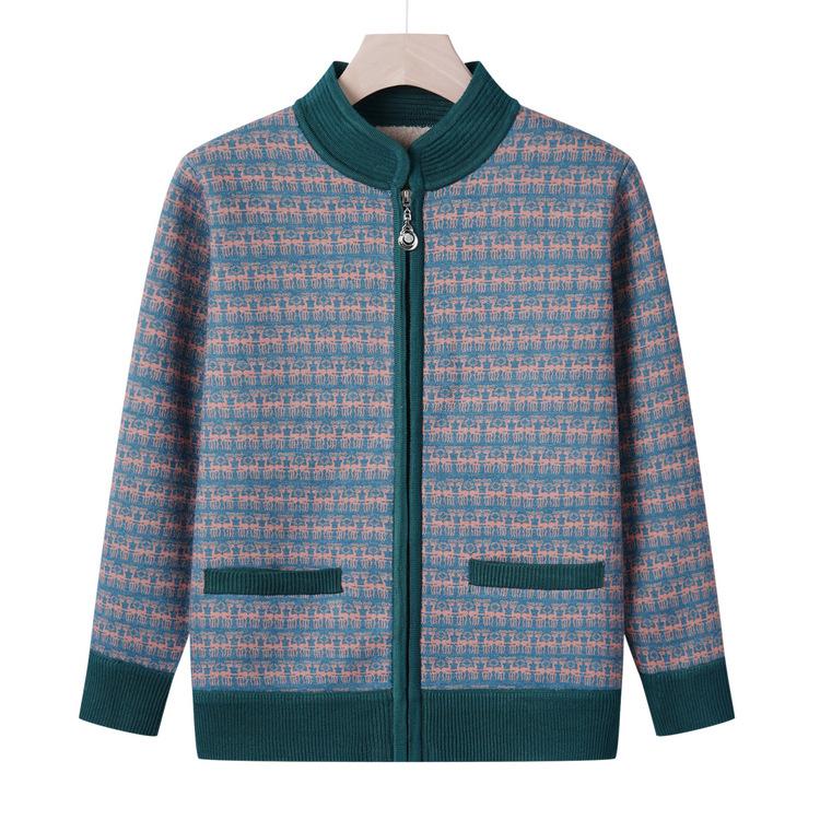 

Thickened Knitted Cardigan In Autumn and Winter, Middle-aged and Elderly Women s 50-year-old Mother Dressed In Elderly Casual Jacket 4XL зелёный