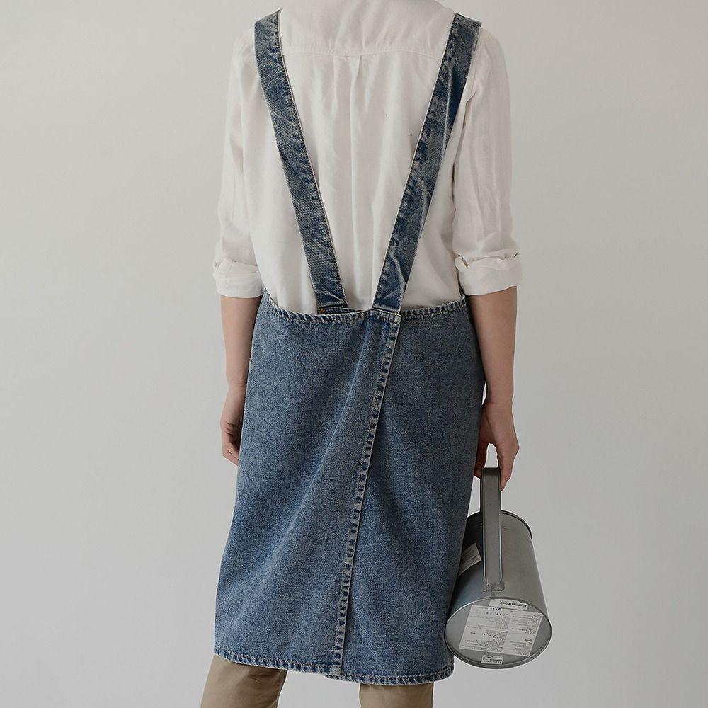 Elegant Ladies Denim Apron Oil-Proof Waiter Extended Aprons Advertising Apron  Coffee House