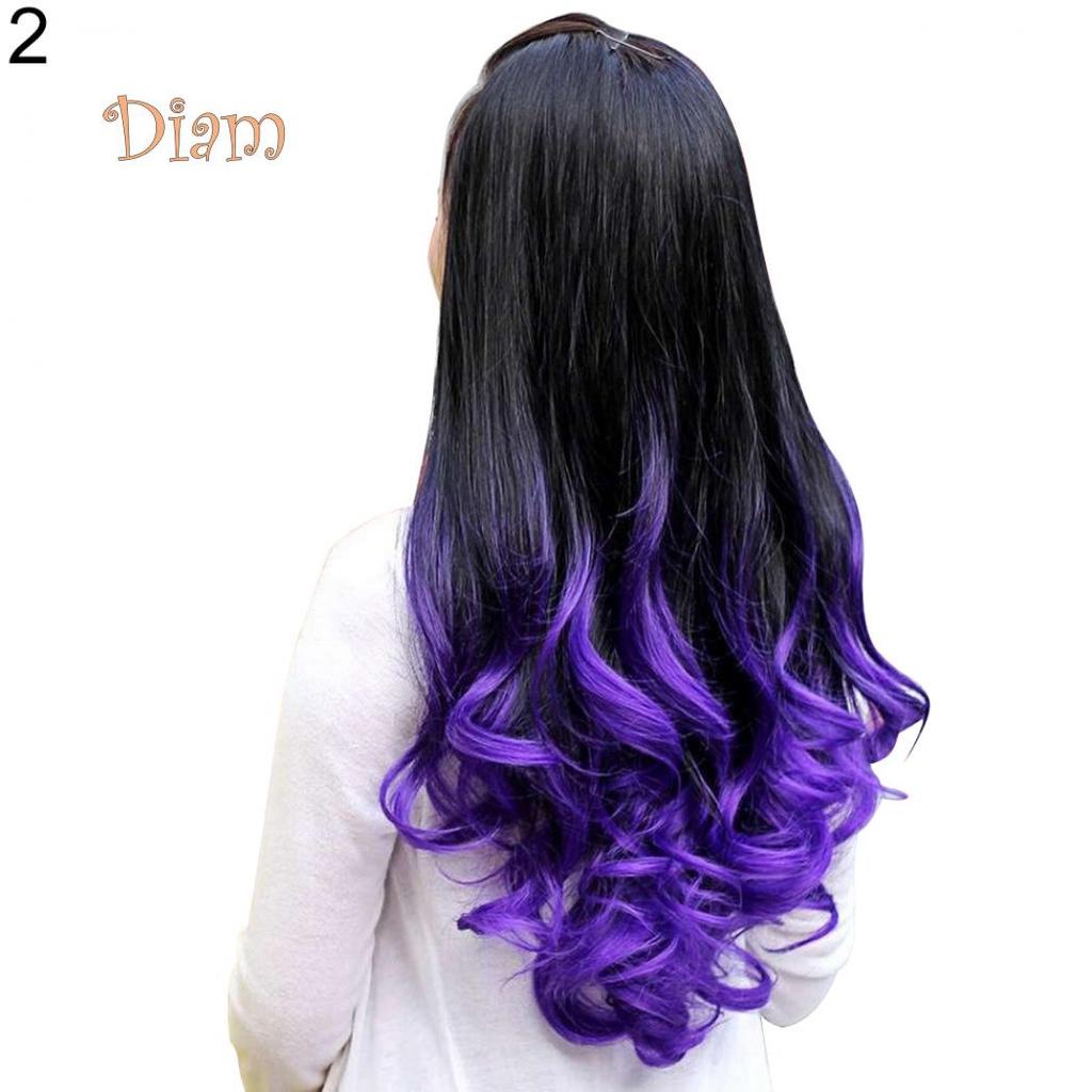 Tenfyer Women Big Wave Long Curly Wavy Gradient Color Ombre Three-forth Full Hair Wig