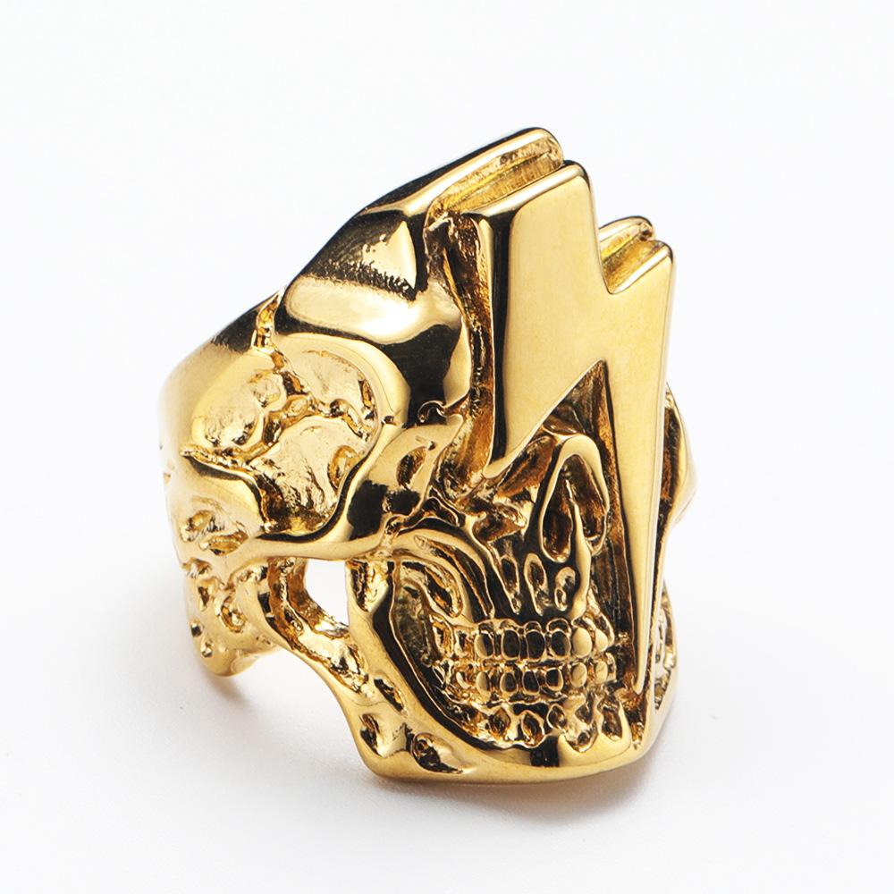 Cool 316L Stainless Steel Skull Ring Vintage Man's Gold Color Lightning Collection Classic Engagement Jewelry Boyfriend Gift