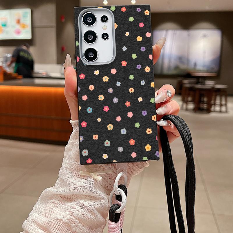 Crossbody Lanyard Case For Samsung Galaxy S24 FE S25 S22 S23 Ultra A55 A53 A54 A15 A16 A25 A56 5G Small Flowers Soft Phone Cover