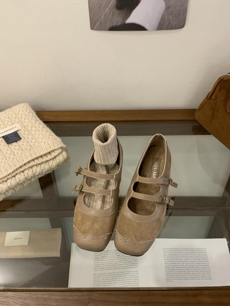 

Women s shoes splicing double belt single shoes women s autumn and winter new warm velvet Mary Jane shoes children wear small leather shoes 39